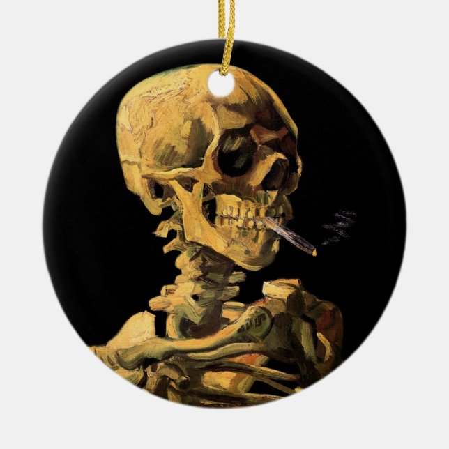 Vincent Van Gogh - Skull mit brennender Zigarette Keramikornament (Vorne)