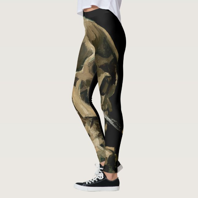 Vincent van Gogh - Skull mit brennender Zigarette Leggings (Links)