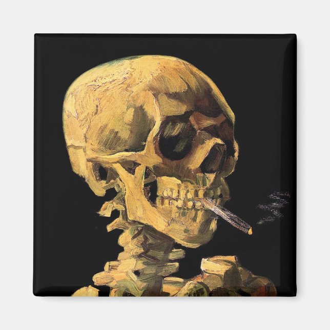 Vincent Van Gogh - Skull mit brennender Zigarette Magnet (Vorne)