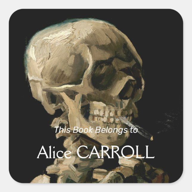 Vincent van Gogh - Skull mit brennender Zigarette Quadratischer Aufkleber (Vorderseite)