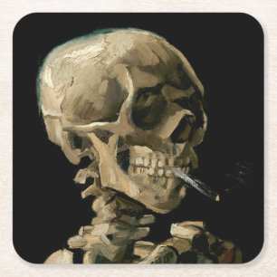 Vincent van Gogh - Skull mit brennender Zigarette Rechteckiger Pappuntersetzer