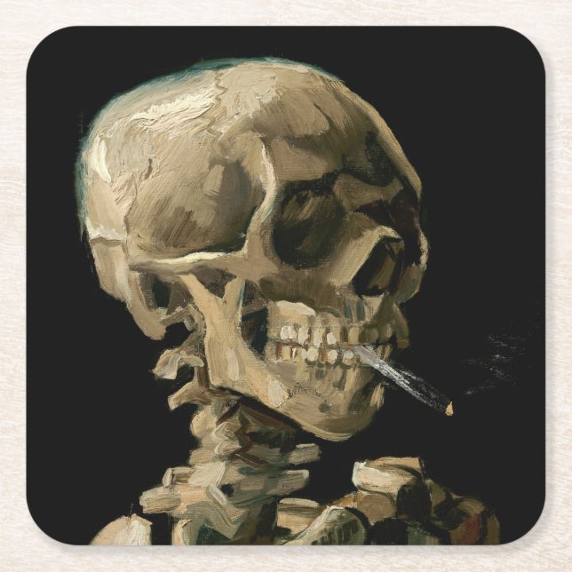 Vincent van Gogh - Skull mit brennender Zigarette Rechteckiger Pappuntersetzer (Vorderseite)