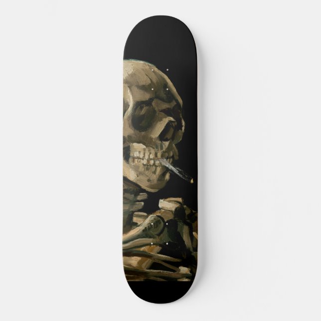 Vincent van Gogh - Skull mit brennender Zigarette Skateboard (Vorderseite)