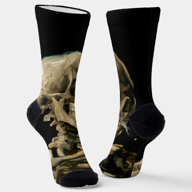 Vincent van Gogh - Skull mit brennender Zigarette Socken (Gewinkelt)