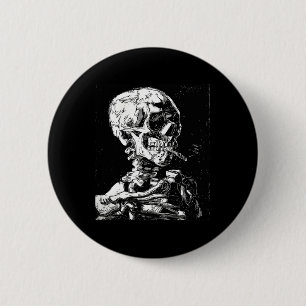 Vincent Van Gogh Skull mit Zigarette Skeleton Hal Button