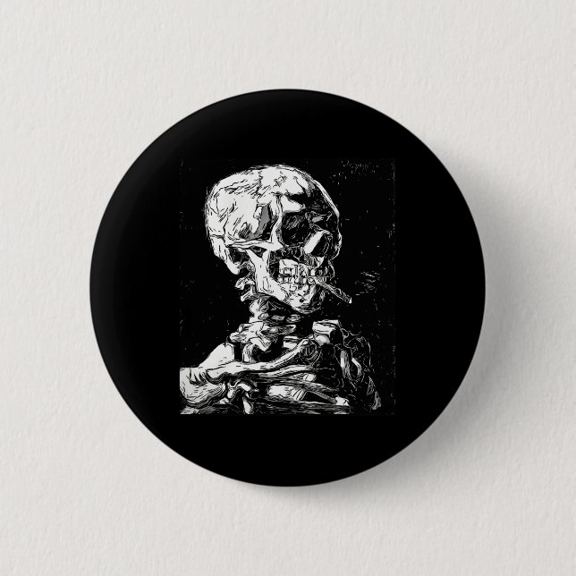 Vincent Van Gogh Skull mit Zigarette Skeleton Hal Button (Vorderseite)
