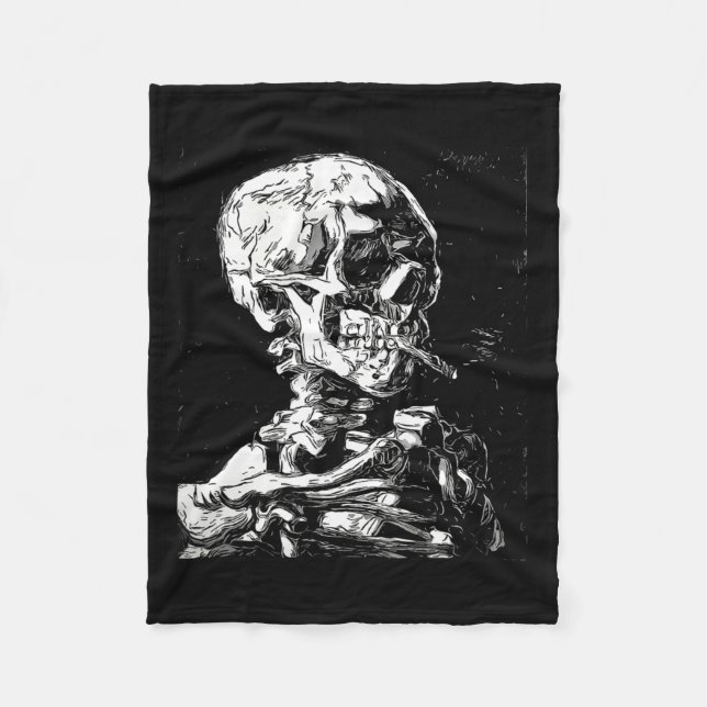 Vincent Van Gogh Skull mit Zigarette Skeleton Hal Fleecedecke (Vorderseite)