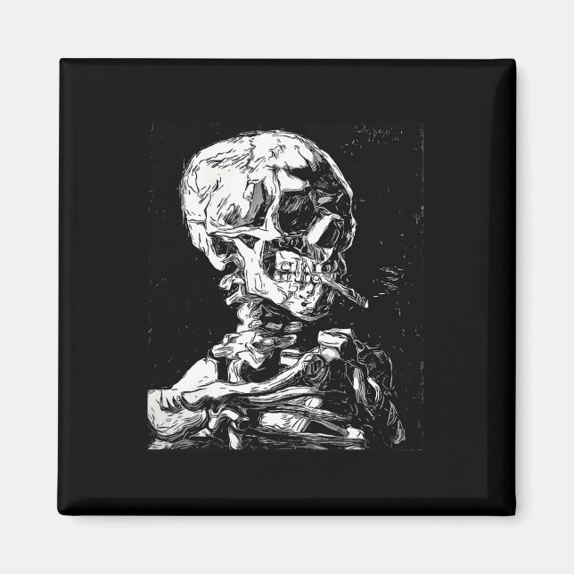 Vincent Van Gogh Skull mit Zigarette Skeleton Hal Magnet (Vorne)