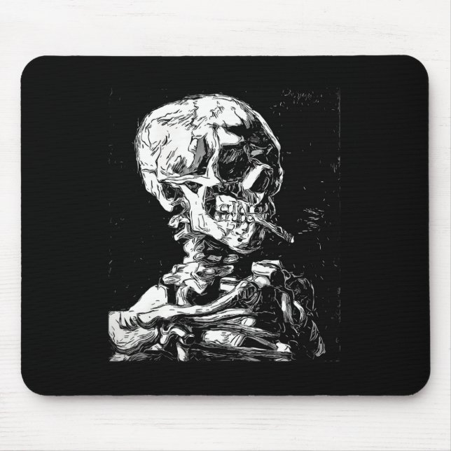Vincent Van Gogh Skull mit Zigarette Skeleton Hal Mousepad (Vorne)