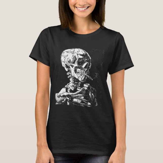 Vincent Van Gogh Skull mit Zigarette Skeleton Hal T-Shirt (Vorderseite)