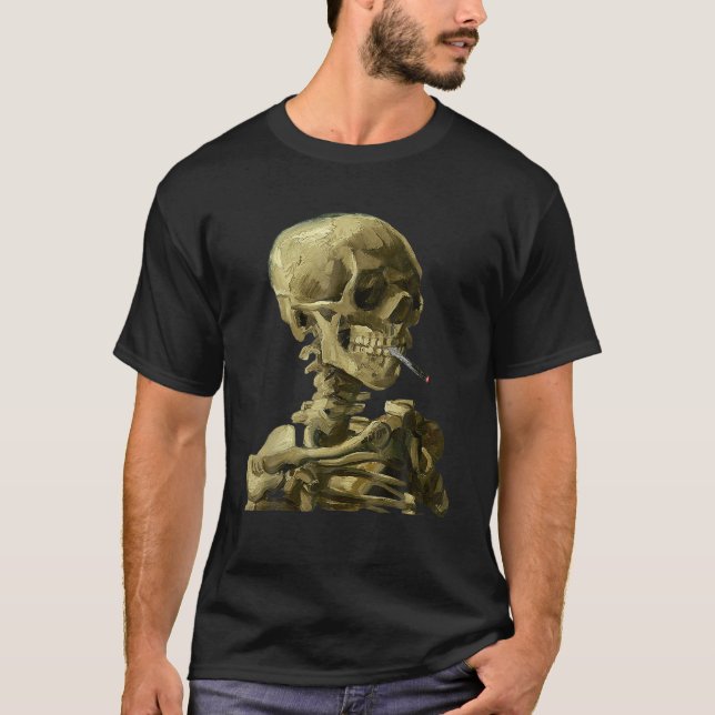 Vincent Van Gogh Skull Rauchen Zigarette Skelett T-Shirt (Vorderseite)