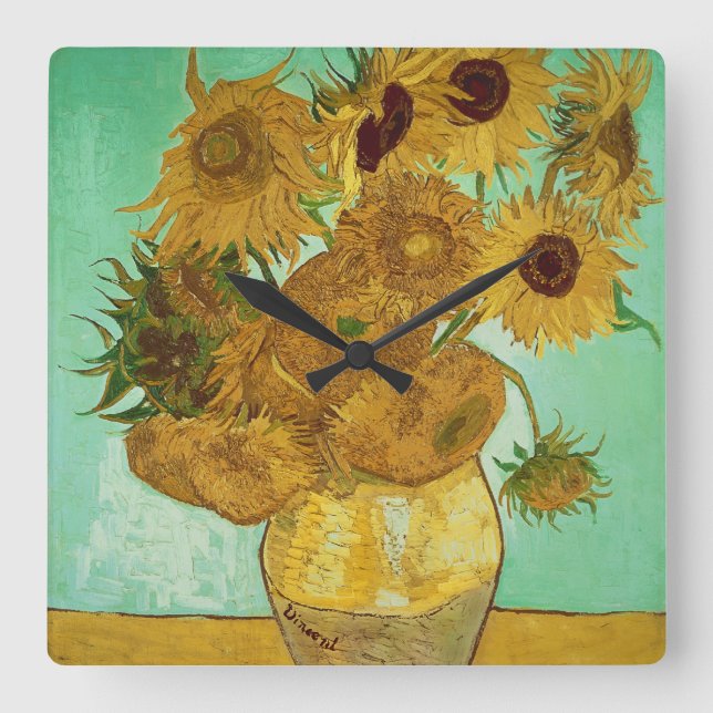 Vincent van Gogh | Sonnenblumen, 1888 Quadratische Wanduhr (Vorderseite)
