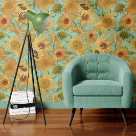 Vincent Van Gogh Sonnenblumen Aqua Blau Gelb Tapete