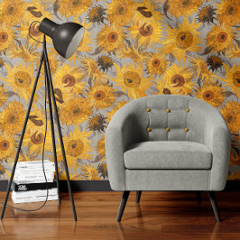 Vincent Van Gogh Sonnenblumen Grau Gelb Tapete