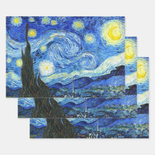 Vincent Van Gogh Starry Night Blue Yellow Geschenkpapier Set