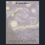 Vincent van Gogh - Starry Night Briefbogen<br><div class="desc">Die Starry Night (1889) von Vincent van Gogh ist ein Vintager Post-Impressionismus der Kunstlandschaft Landschaftsmalerei. Der Blick auf eine Stadt in einem Tal bei Nacht mit den Wolken, den Sternen und einem schönen goldgelben Halbmond. Es wurde im Laufe des Tages aus der Erinnerung gemalt und ist van Goghs bekanntestes Gemälde....</div>