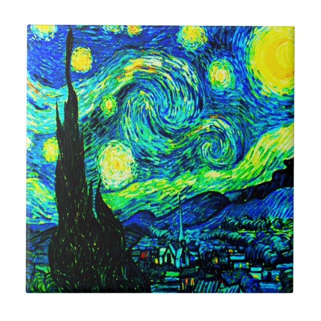 Vincent Van Gogh Starry Night Enhanced Fliese (Vorderseite)
