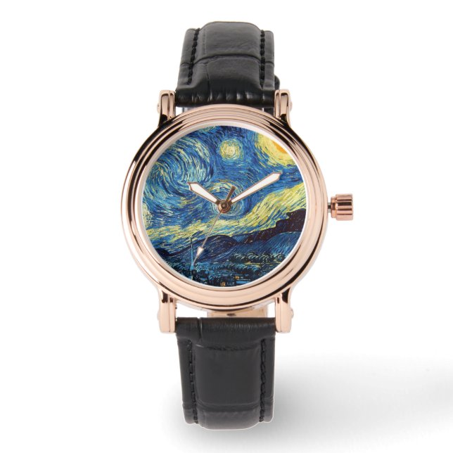 Vincent Van Gogh Starry Night Moon Malerei Armbanduhr (Vorderseite)