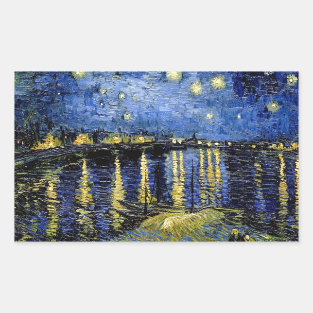 Vincent Van Gogh Starry Night Over the Rhone 1888 Rechteckiger Aufkleber (Vorderseite)