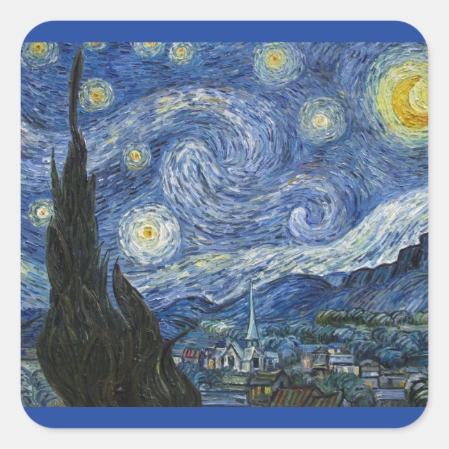 Vincent Van Gogh Starry Night Quadratischer Aufkleber (Vorderseite)