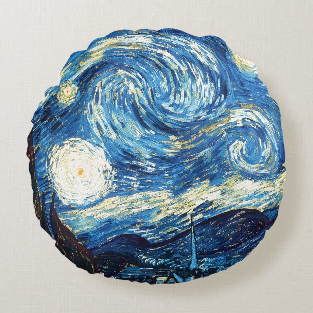 Vincent van Gogh, Starry Night Rundes Kissen (Vorderseite)