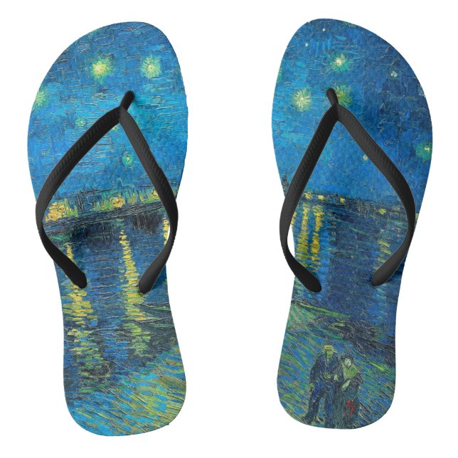 Vincent Van Gogh Starry Night über der Rhone Flip Flops (Fußbett)