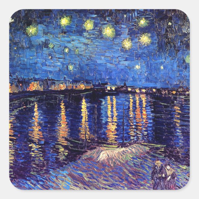 Vincent Van Gogh - Starry Night über der Rhone Quadratischer Aufkleber (Vorderseite)