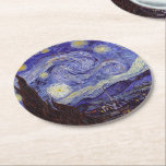 Vincent Van Gogh Starry Night Vintag Kunstkunst Runder Pappuntersetzer<br><div class="desc">Vincent van Gogh Starry Night Fine Art Painting Starry Night ist ein Gemälde des niederländischen post-impressionistischen Künstlers Vincent van Gogh. Der blaue Nachthimmel ist voll von wirbelnden Wolken, Sternen und einem hellen Halbmond. Die Sternennacht ist die einzige Nacht in der Serie von Ausblicken aus seinem Schlafzimmerfenster. Bewegung: Post-Impressionismus. Schöne, kunstvoll...</div>