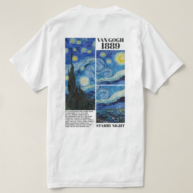 Vincent Van Gogh Sternennacht 1889 Kunst T-Shirt (Design Rückseite)