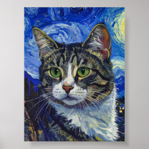 Vincent Van Gogh Sternennacht Katzenporträt Poster