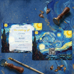 Vincent Van Gogh Sternennacht QR-Code Hochzeit Einladung