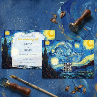Vincent Van Gogh Sternennacht QR-Code Hochzeit Einladung