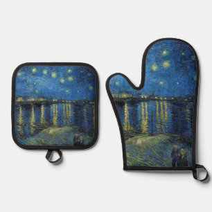 Vincent van Gogh - Sternennacht über der Rhone Ofenhandschuh & Topflappen-Set