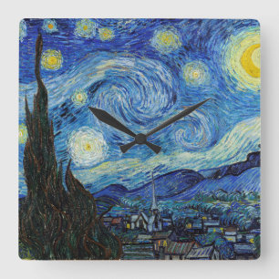 Vincent Van Gogh Sternennacht Vintage Kunst Quadratische Wanduhr