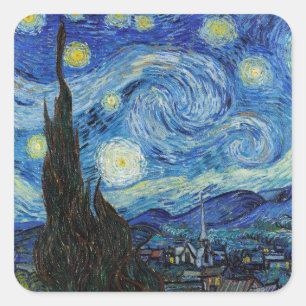 Vincent Van Gogh Sternennacht Vintage Kunst Quadratischer Aufkleber