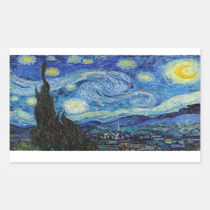 Vincent Van Gogh Sternennacht Vintage Kunst Rechteckiger Aufkleber