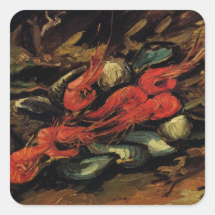 Vincent van Gogh - Still Life Mussels und Shrimp Quadratischer Aufkleber