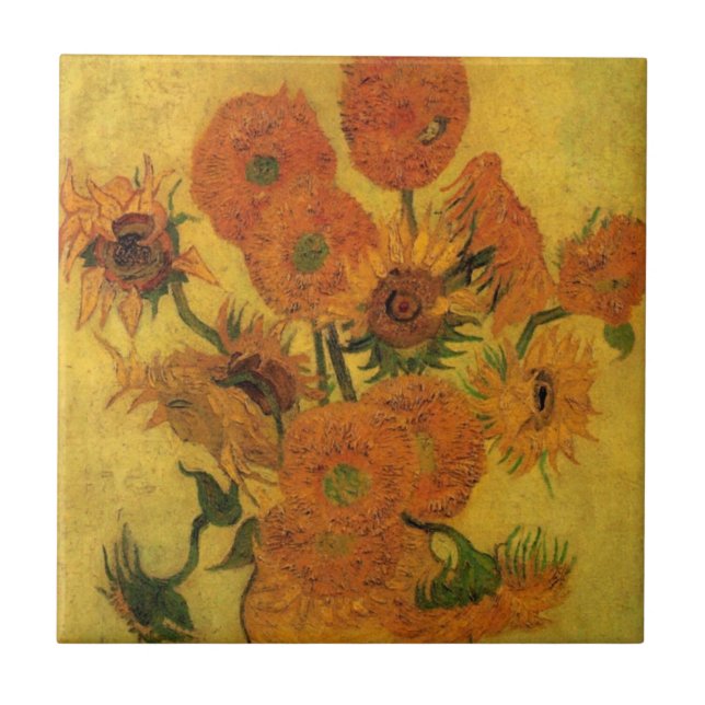Vincent van Gogh Still Life Vase w 15 Sonnenblumen Fliese (Vorderseite)