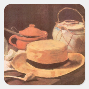 Vincent van Gogh - Still Life w Yellow Straw Hat Quadratischer Aufkleber