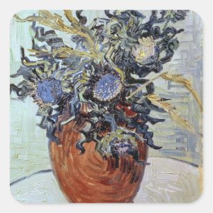 Vincent van Gogh Still Life with Thistles, 1890 Quadratischer Aufkleber