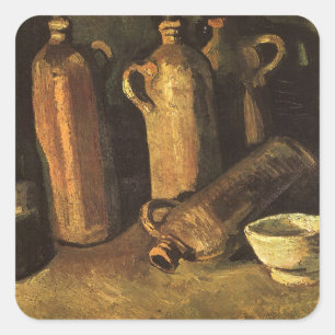 Vincent van Gogh - Stillleben mit 4 Steinkrügen Quadratischer Aufkleber