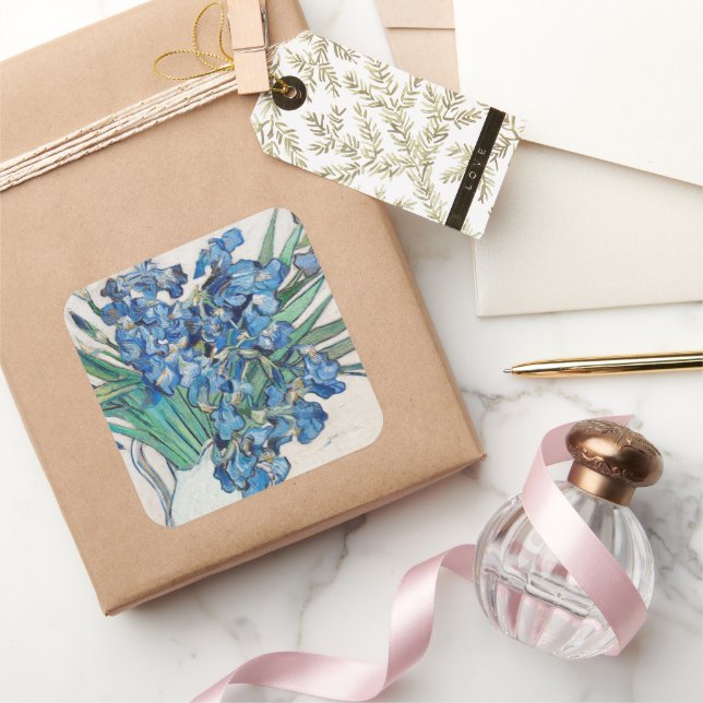 Vincent van Gogh - Stillleben: Vase mit Iren Quadratischer Aufkleber (Schenken)