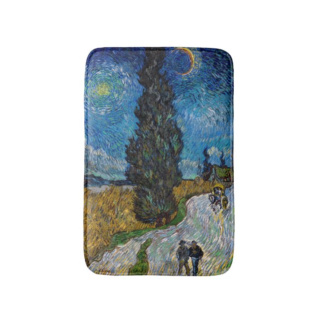 Vincent van Gogh - Straße mit Cypress und Star Badematte (Vorderseite Vertikal)