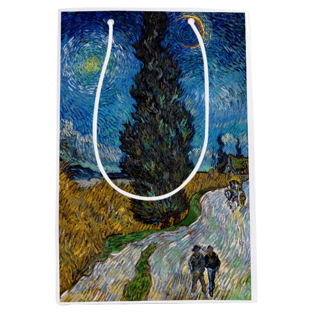 Vincent van Gogh - Straße mit Cypress und Star Mittlere Geschenktüte (Vorderseite)