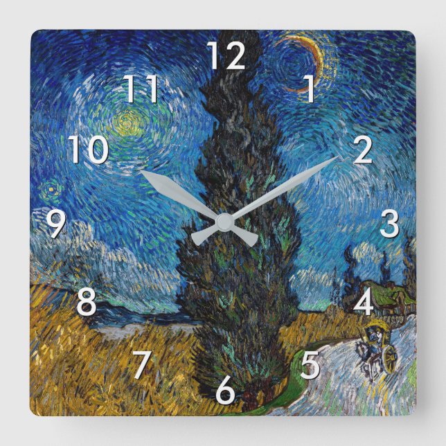 Vincent van Gogh - Straße mit Cypress und Star Quadratische Wanduhr (Vorderseite)