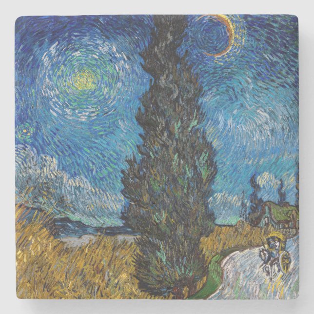 Vincent van Gogh - Straße mit Cypress und Star Steinuntersetzer (Vorderseite)