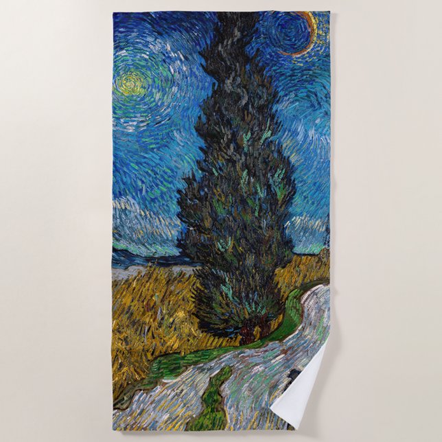 Vincent van Gogh - Straße mit Cypress und Star Strandtuch (Vorderseite)