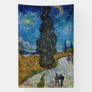 Vincent van Gogh - Straße mit Zypresse und Stern Banner