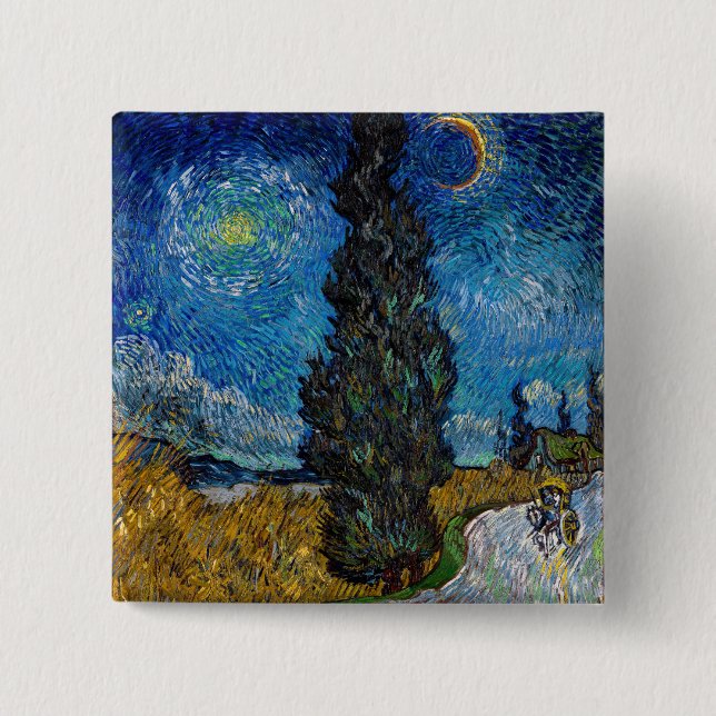 Vincent van Gogh - Straße mit Zypresse und Stern Button (Vorderseite)