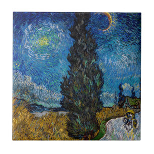 Vincent van Gogh - Straße mit Zypresse und Stern Fliese